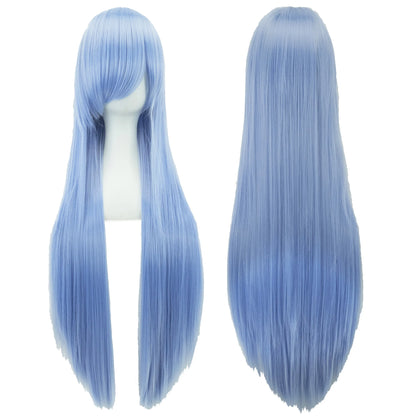 80Cm Long Synthetic Hair White Purple Cosplay Wigs Party Black Hair Straight Wig Hairpiece for Women
