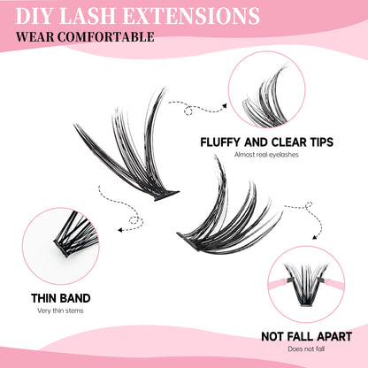 DIY Lashes Extension Kit Eyelashes 200 PCS Clusters Lash Bond and Seal Makeup Tools for Gluing Lashes Gluing Glue Accessories