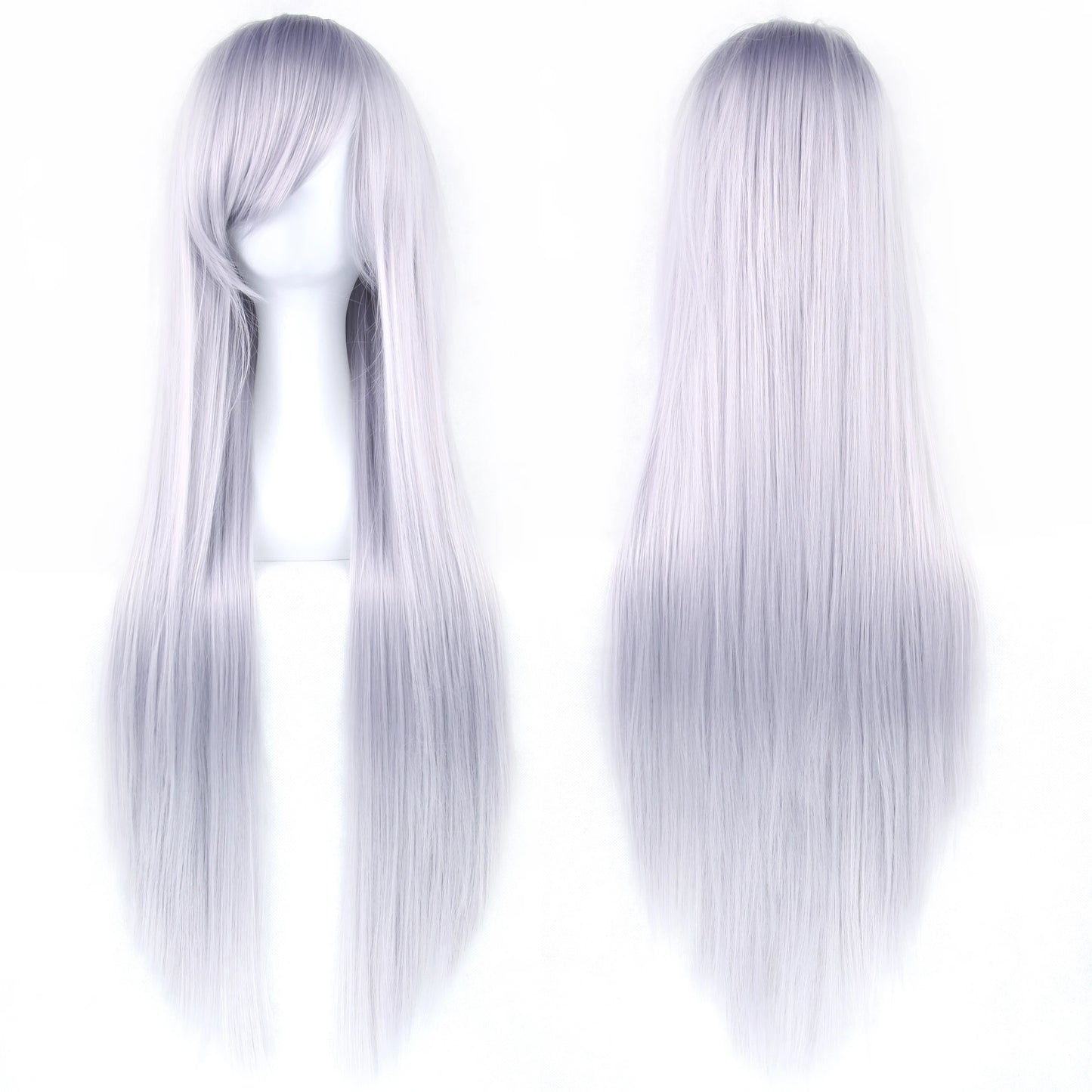 80Cm Long Synthetic Hair White Purple Cosplay Wigs Party Black Hair Straight Wig Hairpiece for Women