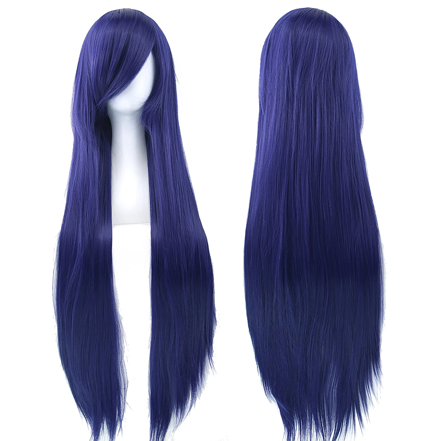 80Cm Long Synthetic Hair White Purple Cosplay Wigs Party Black Hair Straight Wig Hairpiece for Women