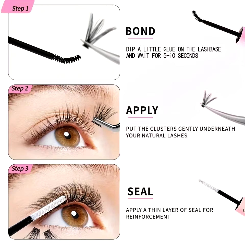DIY Lashes Extension Kit Eyelashes 200 PCS Clusters Lash Bond and Seal Makeup Tools for Gluing Lashes Gluing Glue Accessories
