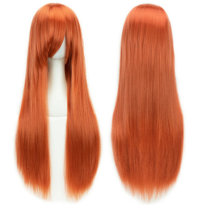 80Cm Long Synthetic Hair White Purple Cosplay Wigs Party Black Hair Straight Wig Hairpiece for Women