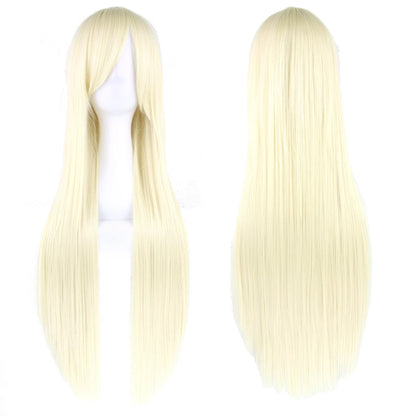 80Cm Long Synthetic Hair White Purple Cosplay Wigs Party Black Hair Straight Wig Hairpiece for Women