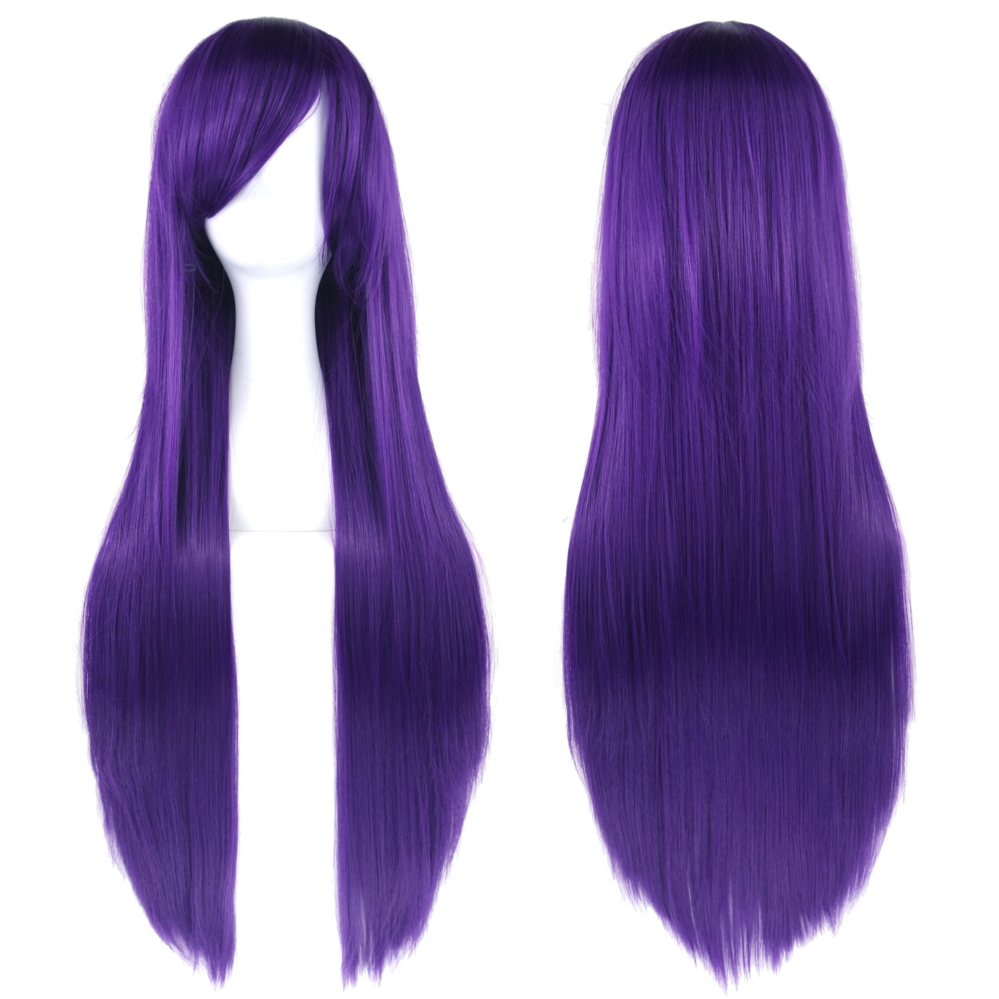 80Cm Long Synthetic Hair White Purple Cosplay Wigs Party Black Hair Straight Wig Hairpiece for Women