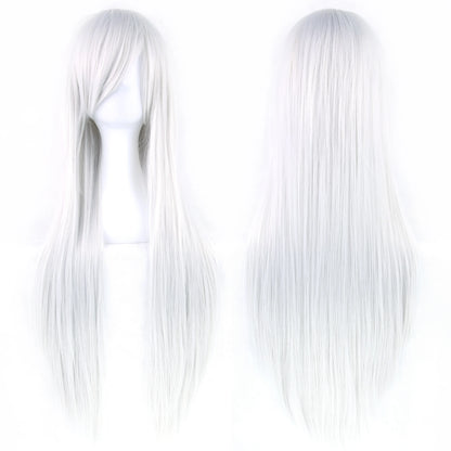 80Cm Long Synthetic Hair White Purple Cosplay Wigs Party Black Hair Straight Wig Hairpiece for Women