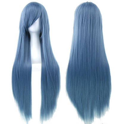 80Cm Long Synthetic Hair White Purple Cosplay Wigs Party Black Hair Straight Wig Hairpiece for Women