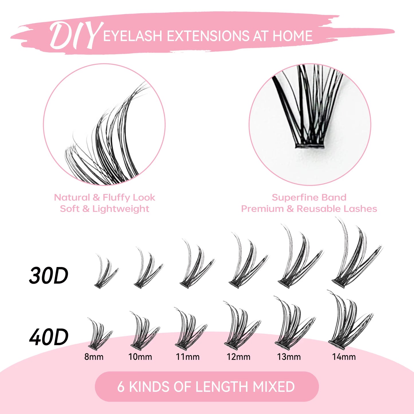 DIY Lashes Extension Kit Eyelashes 200 PCS Clusters Lash Bond and Seal Makeup Tools for Gluing Lashes Gluing Glue Accessories