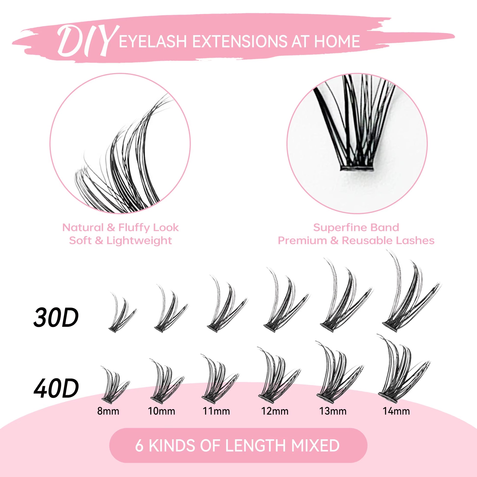 DIY Lashes Extension Kit Eyelashes 200 PCS Clusters Lash Bond and Seal Makeup Tools for Gluing Lashes Gluing Glue Accessories
