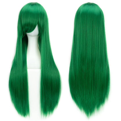 80Cm Long Synthetic Hair White Purple Cosplay Wigs Party Black Hair Straight Wig Hairpiece for Women