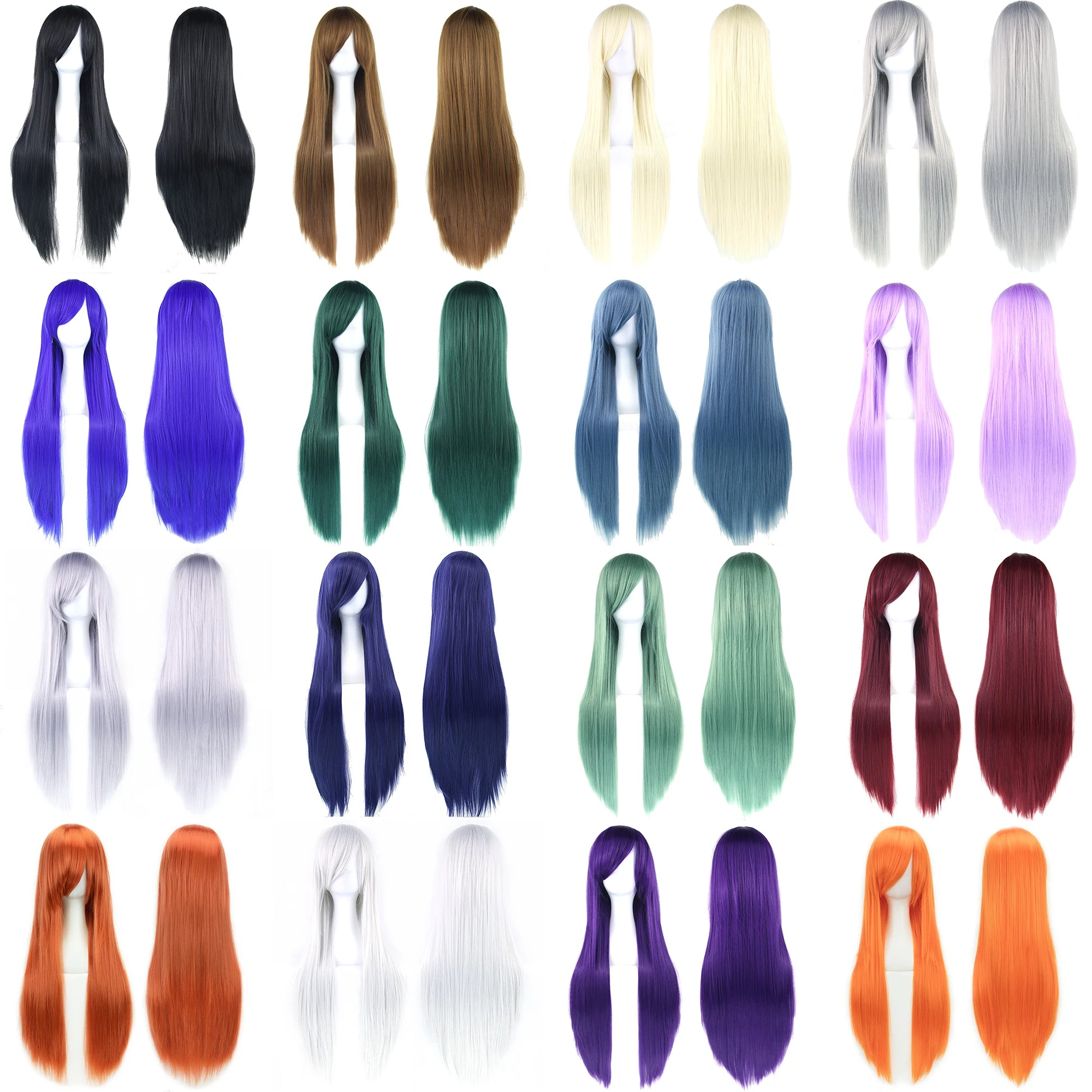 80Cm Long Synthetic Hair White Purple Cosplay Wigs Party Black Hair Straight Wig Hairpiece for Women