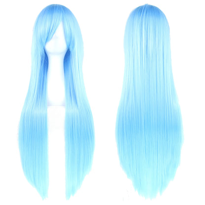 80Cm Long Synthetic Hair White Purple Cosplay Wigs Party Black Hair Straight Wig Hairpiece for Women