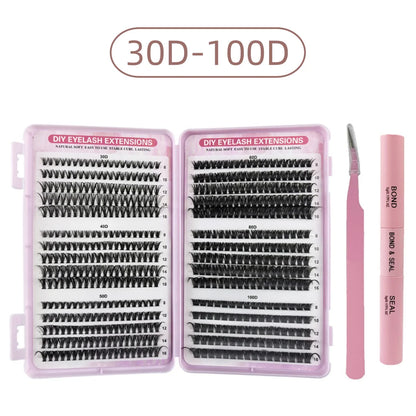 Diy Cluster Lashes Kit 200 Pcs: 8-16Mm Mixed, Bond & Seal Glue, Tweezers for Natural Self Application Look