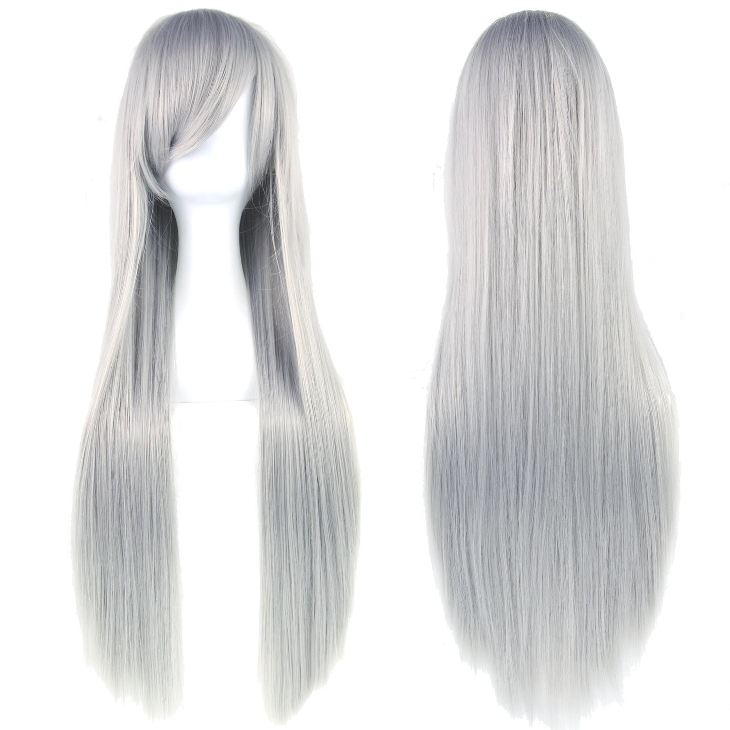 80Cm Long Synthetic Hair White Purple Cosplay Wigs Party Black Hair Straight Wig Hairpiece for Women