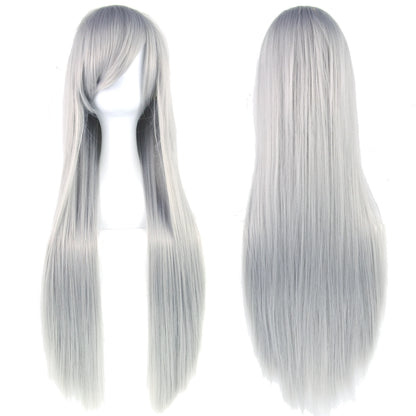 80Cm Long Synthetic Hair White Purple Cosplay Wigs Party Black Hair Straight Wig Hairpiece for Women