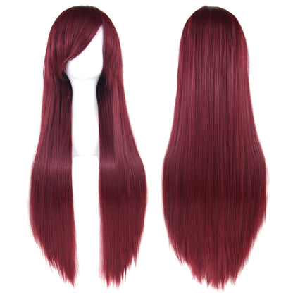 80Cm Long Synthetic Hair White Purple Cosplay Wigs Party Black Hair Straight Wig Hairpiece for Women