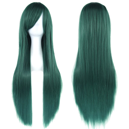 80Cm Long Synthetic Hair White Purple Cosplay Wigs Party Black Hair Straight Wig Hairpiece for Women