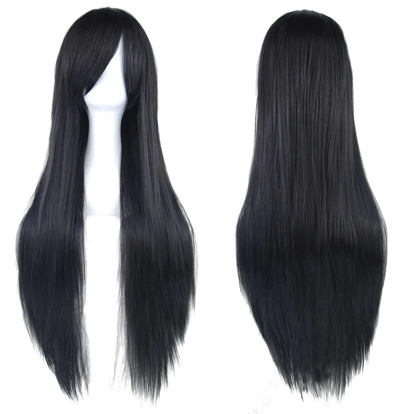 80Cm Long Synthetic Hair White Purple Cosplay Wigs Party Black Hair Straight Wig Hairpiece for Women