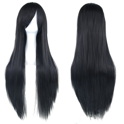 80Cm Long Synthetic Hair White Purple Cosplay Wigs Party Black Hair Straight Wig Hairpiece for Women