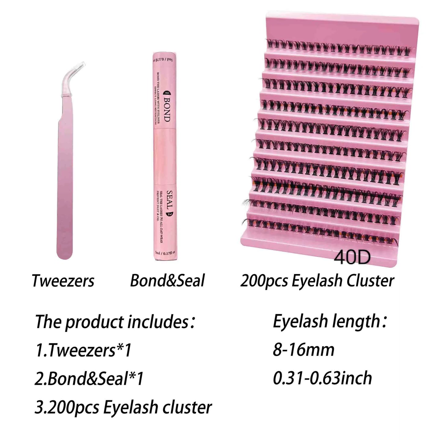DIY Lashes Extension Kit Eyelashes 200 PCS Clusters Lash Bond and Seal Makeup Tools for Gluing Lashes Gluing Glue Accessories