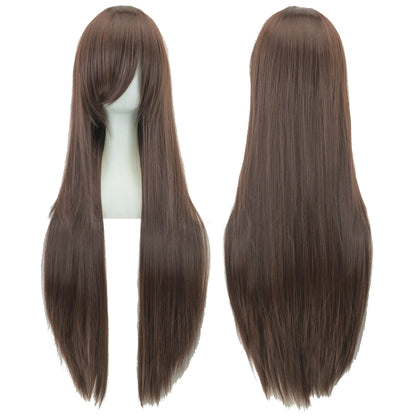 80Cm Long Synthetic Hair White Purple Cosplay Wigs Party Black Hair Straight Wig Hairpiece for Women