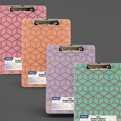 Standard Size Retro Honeycomb Hardboard Clipboard w/ Low Profile Clip - Random Color