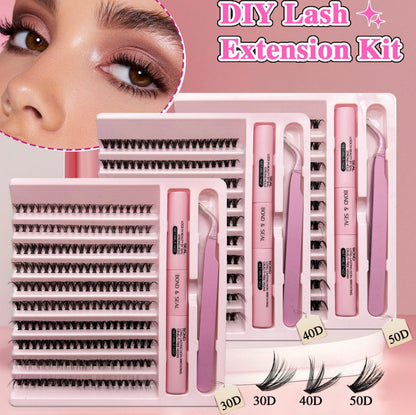 Diy Cluster Lashes Kit 200 Pcs: 8-16Mm Mixed, Bond & Seal Glue, Tweezers for Natural Self Application Look