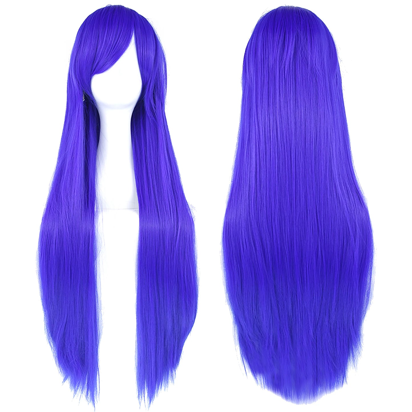 80Cm Long Synthetic Hair White Purple Cosplay Wigs Party Black Hair Straight Wig Hairpiece for Women