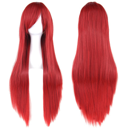 80Cm Long Synthetic Hair White Purple Cosplay Wigs Party Black Hair Straight Wig Hairpiece for Women