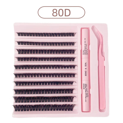 Diy Cluster Lashes Kit 200 Pcs: 8-16Mm Mixed, Bond & Seal Glue, Tweezers for Natural Self Application Look