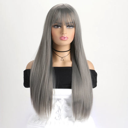 Best-Selling 26-Inch Synthetic Wig for Long Straight Hair for Halloween Cosplay, Daily Use Wig, High-Temperature Hair Accessory