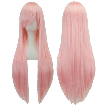 80Cm Long Synthetic Hair White Purple Cosplay Wigs Party Black Hair Straight Wig Hairpiece for Women