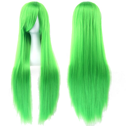 80Cm Long Synthetic Hair White Purple Cosplay Wigs Party Black Hair Straight Wig Hairpiece for Women