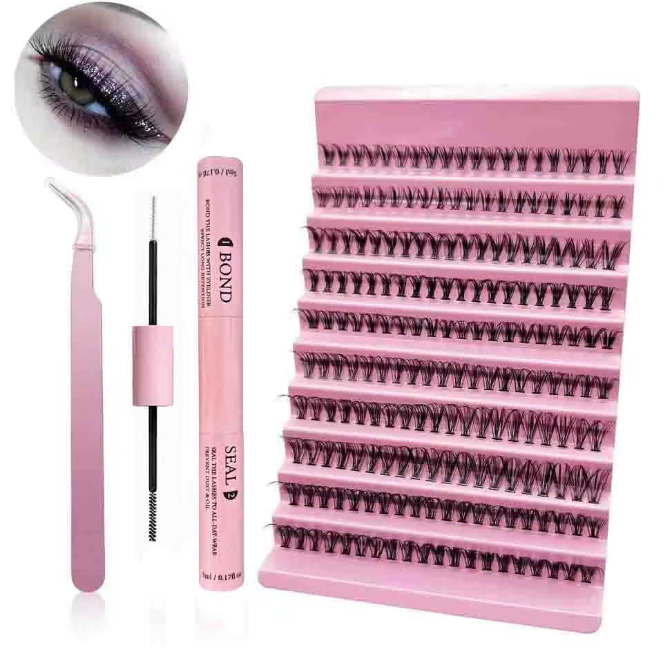 DIY Lashes Extension Kit Eyelashes 200 PCS Clusters Lash Bond and Seal Makeup Tools for Gluing Lashes Gluing Glue Accessories