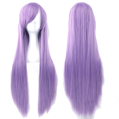 80Cm Long Synthetic Hair White Purple Cosplay Wigs Party Black Hair Straight Wig Hairpiece for Women