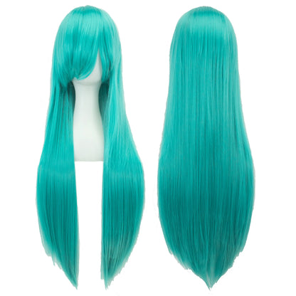 80Cm Long Synthetic Hair White Purple Cosplay Wigs Party Black Hair Straight Wig Hairpiece for Women