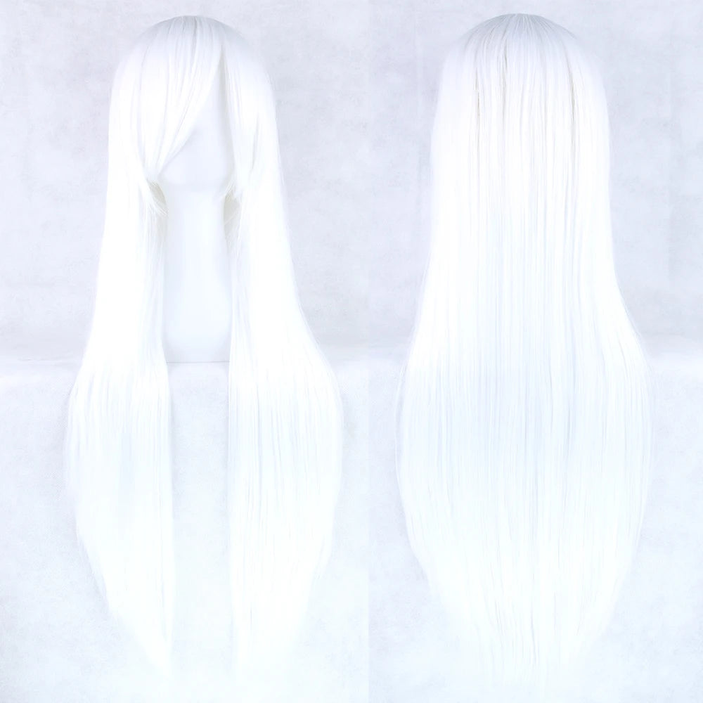 80Cm Long Synthetic Hair White Purple Cosplay Wigs Party Black Hair Straight Wig Hairpiece for Women