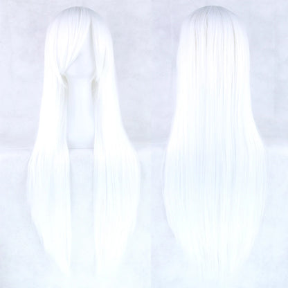 80Cm Long Synthetic Hair White Purple Cosplay Wigs Party Black Hair Straight Wig Hairpiece for Women