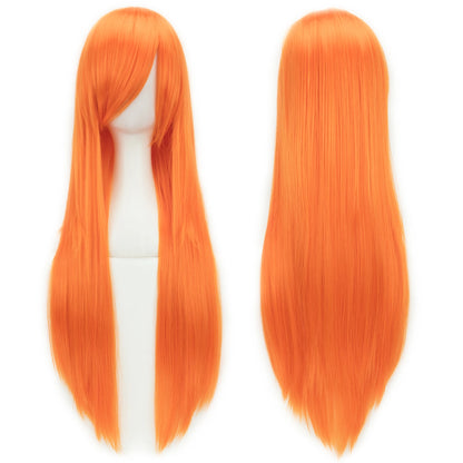 80Cm Long Synthetic Hair White Purple Cosplay Wigs Party Black Hair Straight Wig Hairpiece for Women